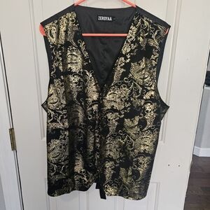 Zeroyaa Black and Gold Paisley Vest